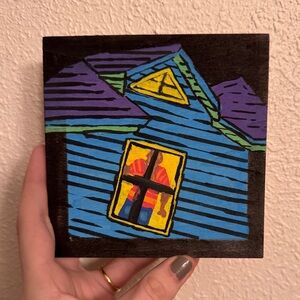 “Don’t let me out” original art acrylic painting wood board 5x5”